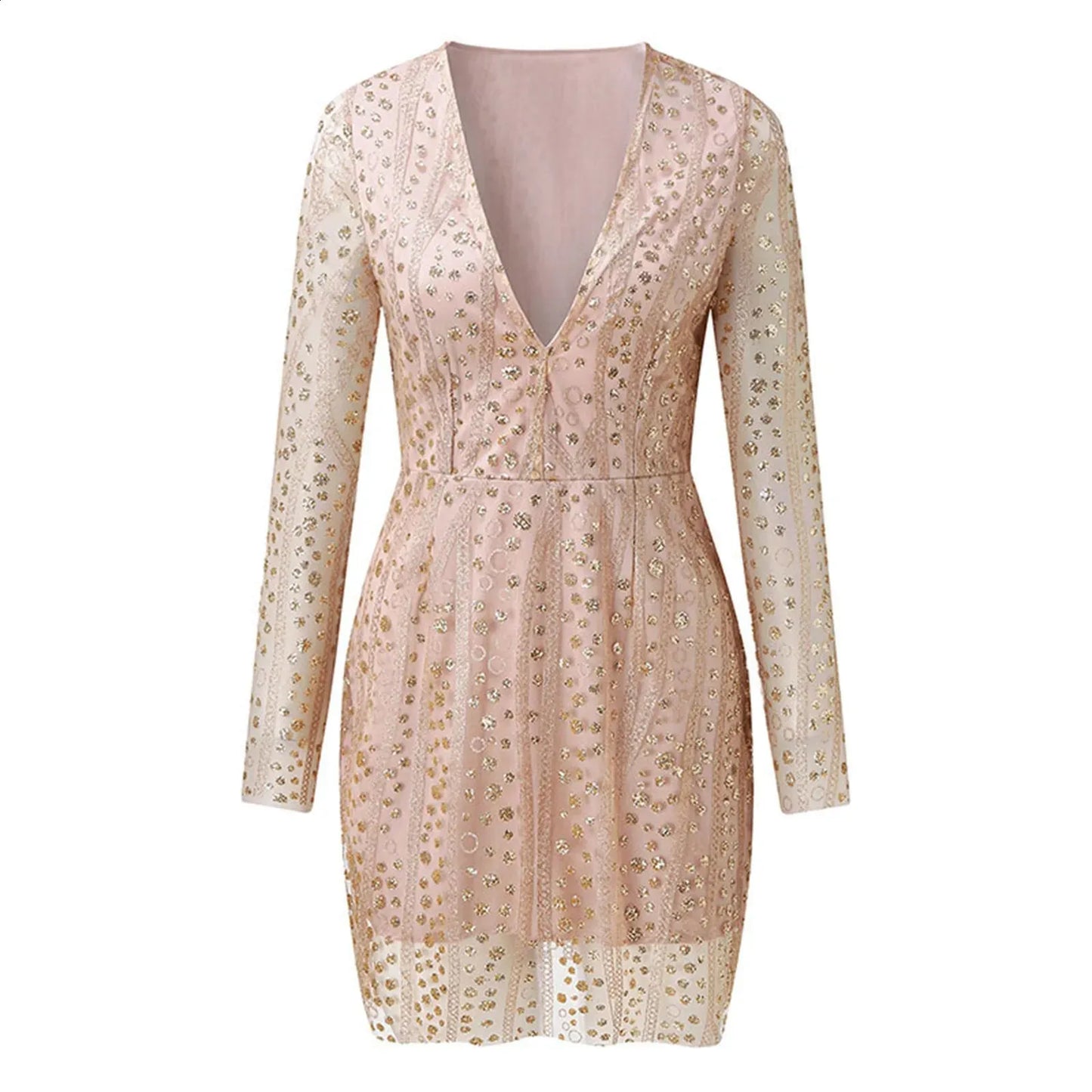 Transparent Ladies Sequin Dress In Gold for Party & Events Dulcira