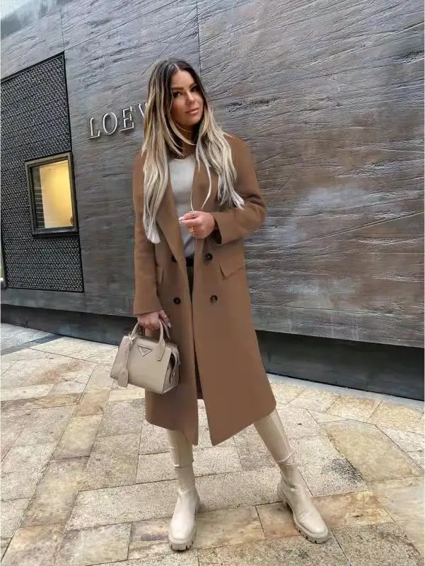 Dulcira | Women's Double Button Coat, Classic Elegant Long Coat