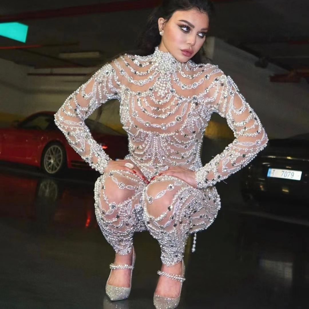 Dulcira | Figure-Hugging Translucent Sequin Dress Jumpsuit
