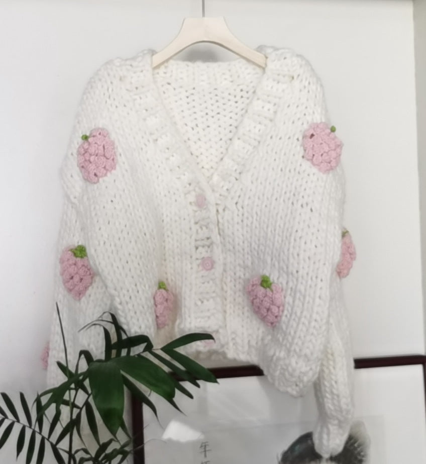Dulcira | Women Cozy Cardigan with Cheerful Strawberry Pattern and Button Details