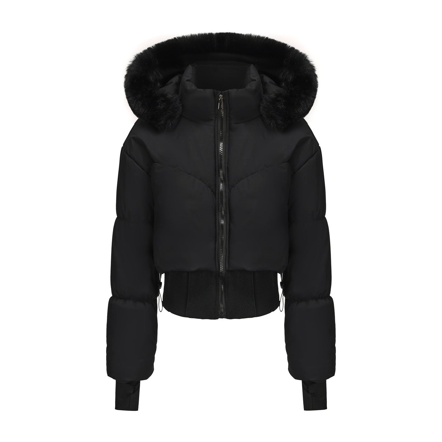 Dulcira | Women's cropped down jacket with detachable hood and faux fur trim