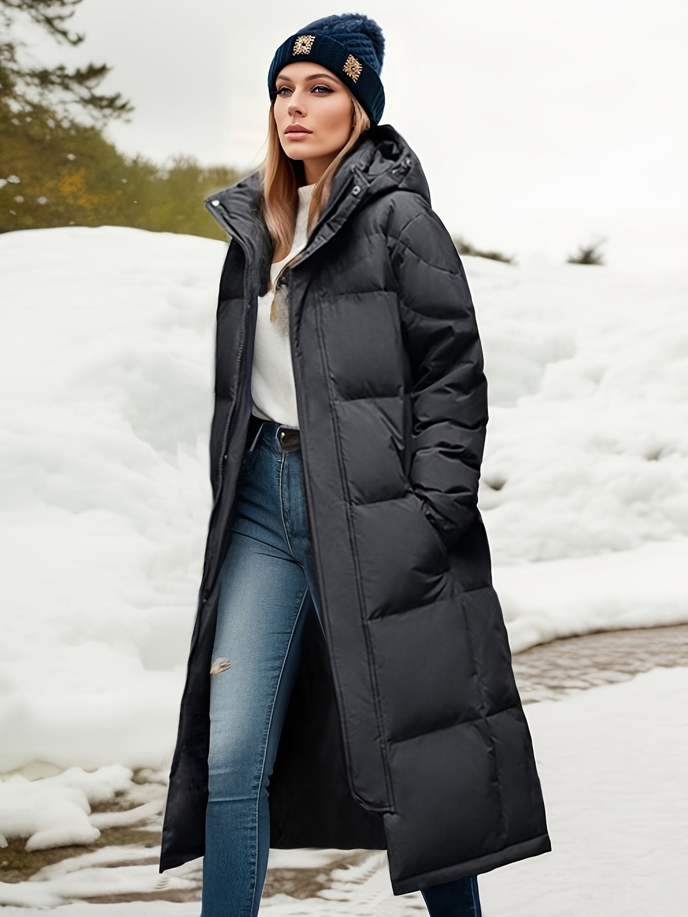 Dulcira | Women's Long Down Coat with Hood for Autumn/Winter