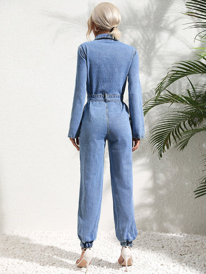 Dulcira | Jumpsuit with Patch Pocket and Denim Belt