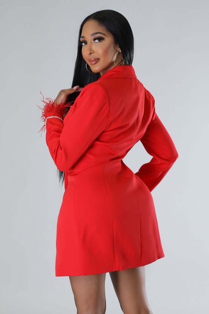 Dulcira | White Blazer Dress with Feathered Sleeves
