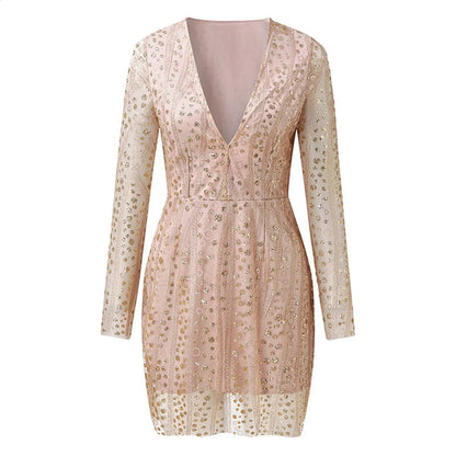 Transparent Ladies Sequin Dress In Gold for Party & Events Dulcira