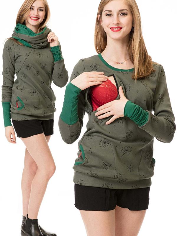 Dulcira | Maternity Chaps Nurse Sweatshirts Floral Print Bags Zipper Nursing Clothing