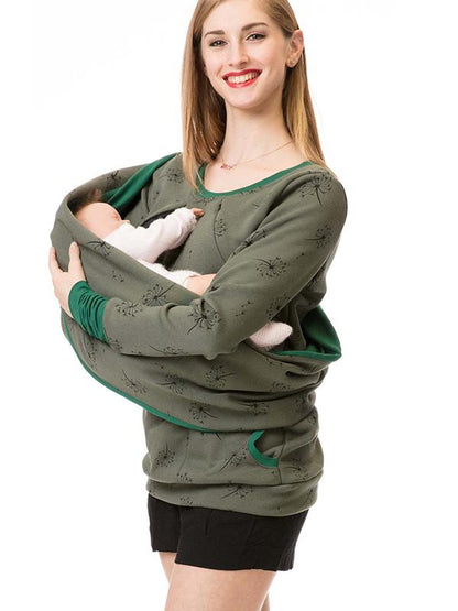 Dulcira | Maternity Chaps Nurse Sweatshirts Floral Print Bags Zipper Nursing Clothing