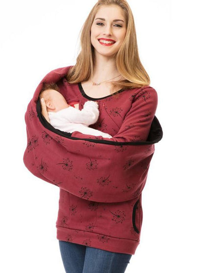 Dulcira | Maternity Chaps Nurse Sweatshirts Floral Print Bags Zipper Nursing Clothing