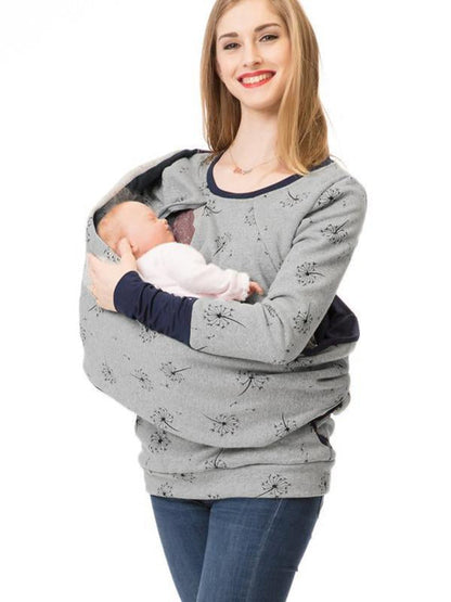 Dulcira | Maternity Chaps Nurse Sweatshirts Floral Print Bags Zipper Nursing Clothing