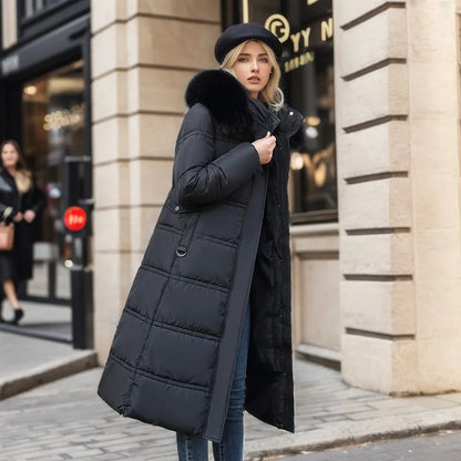 Dulcira | Women's Long Winter Coat with Fur Hood and Belt