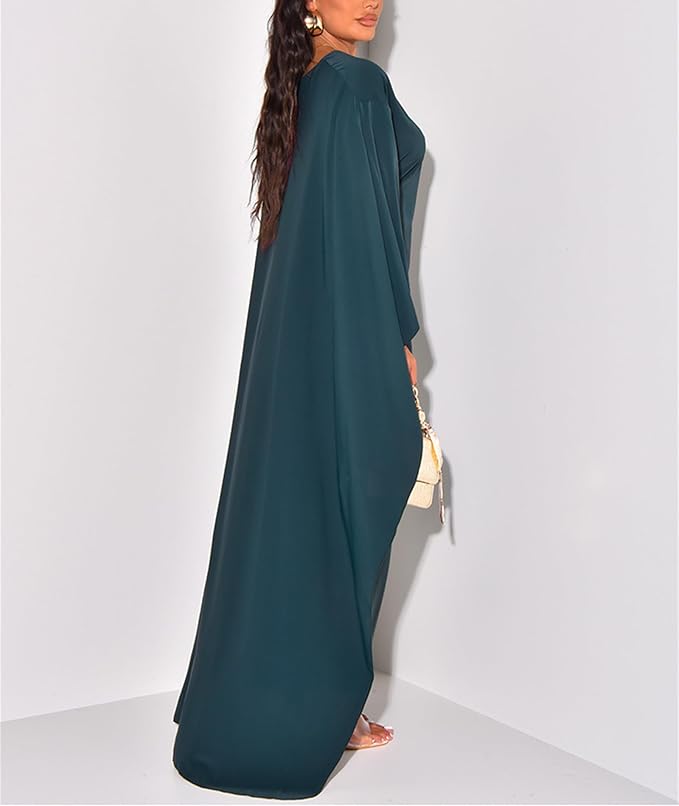 Dulcira | Elegant Maxi Dress with Round Neckline & Wide Sleeves – Women's Evening Dress with High Waist Long Dress for Festive Occasions