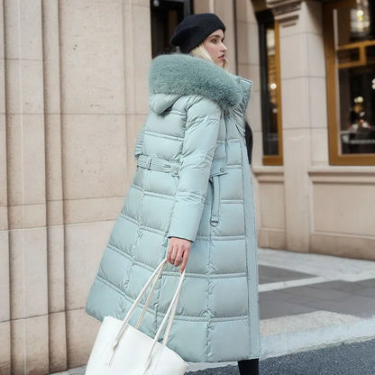 Dulcira | Women's Long Winter Coat with Fur Hood and Belt