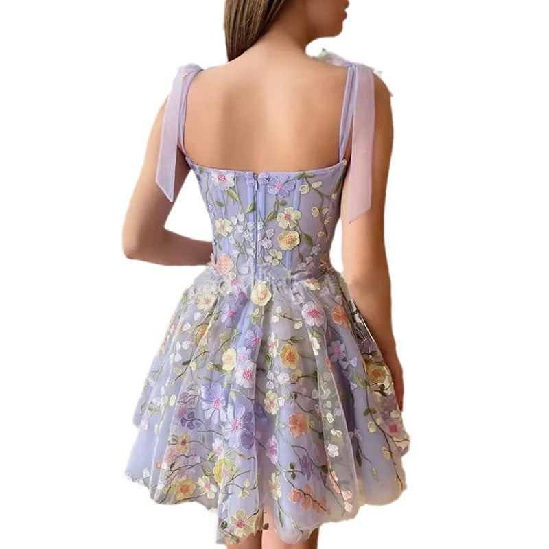 Dulcira | Sleeveless Dress with Bows and Floral Pattern Summer Dress