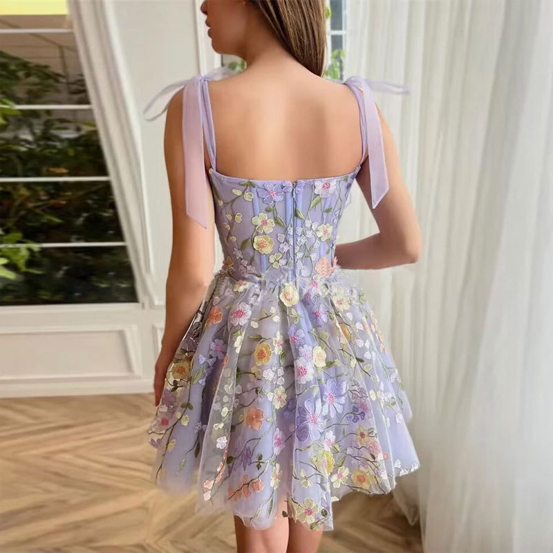 Dulcira | Sleeveless Dress with Bows and Floral Pattern Summer Dress