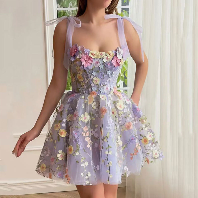 Dulcira | Sleeveless Dress with Bows and Floral Pattern Summer Dress