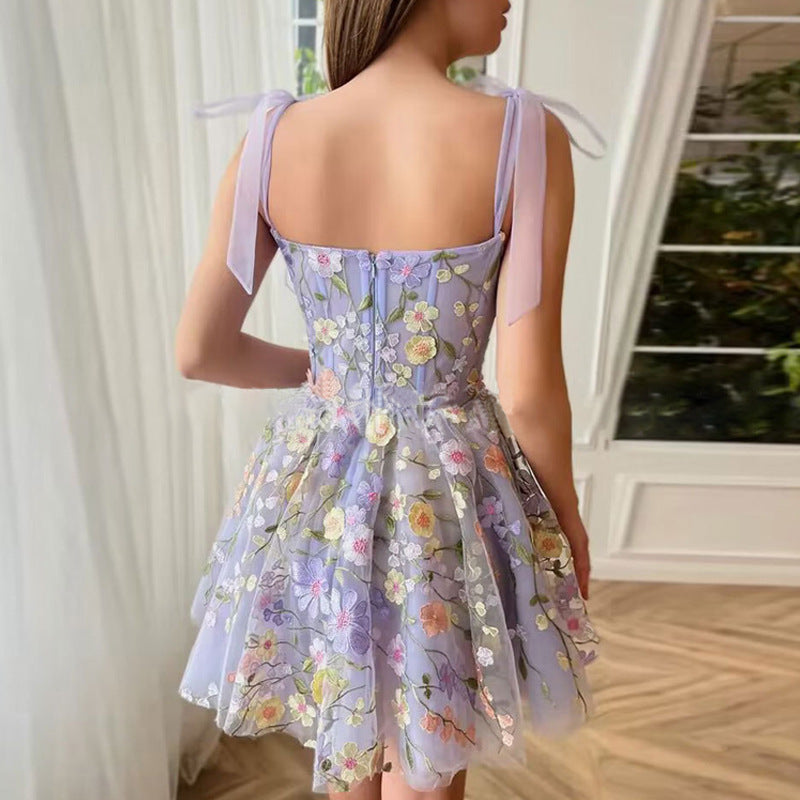 Dulcira | Sleeveless Dress with Bows and Floral Pattern Summer Dress