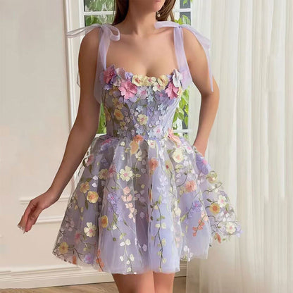 Dulcira | Sleeveless Dress with Bows and Floral Pattern Summer Dress