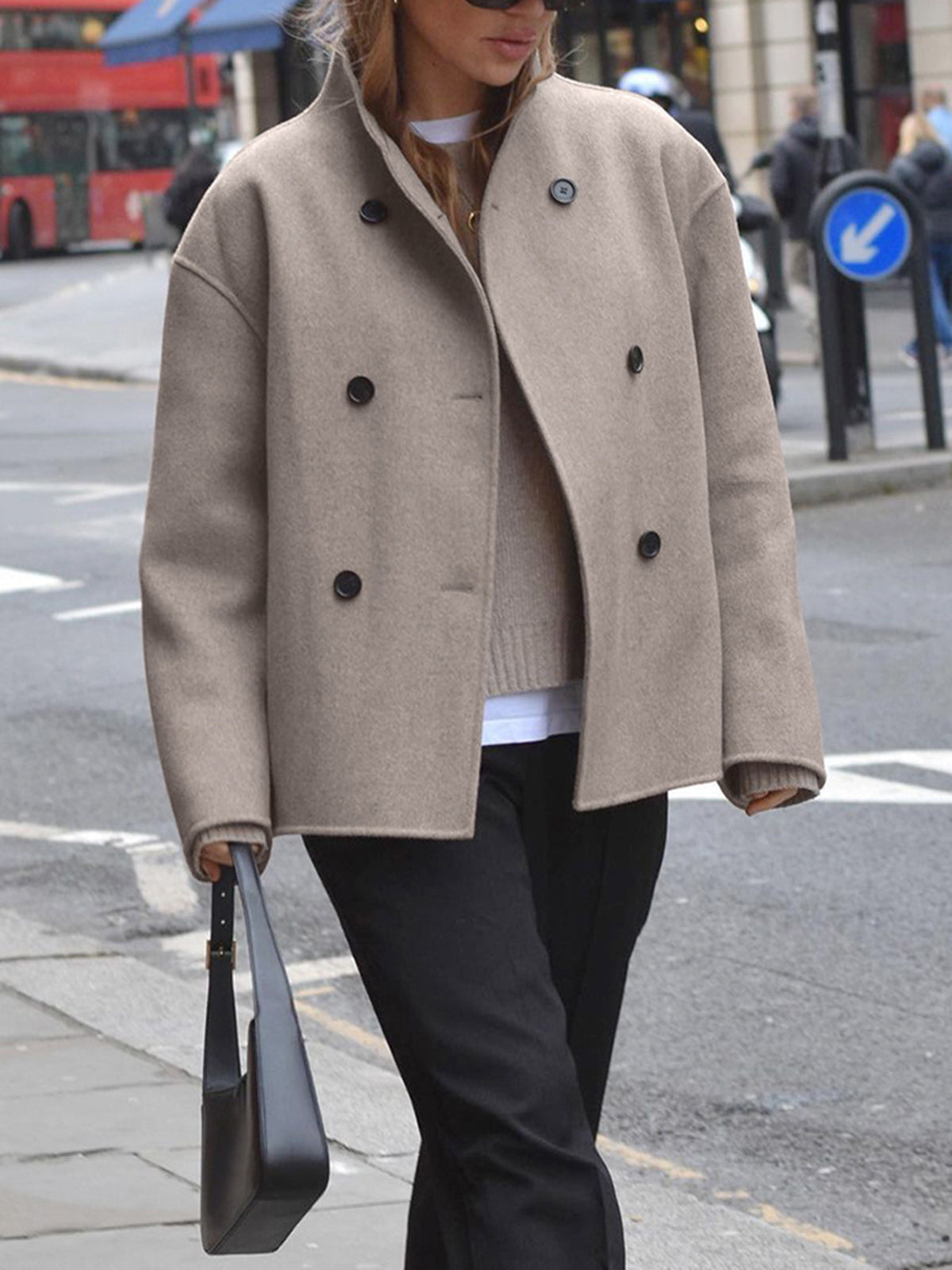 Dulcira | Button-Down-Jacket Women Short Beige Jacket with Modern Cut