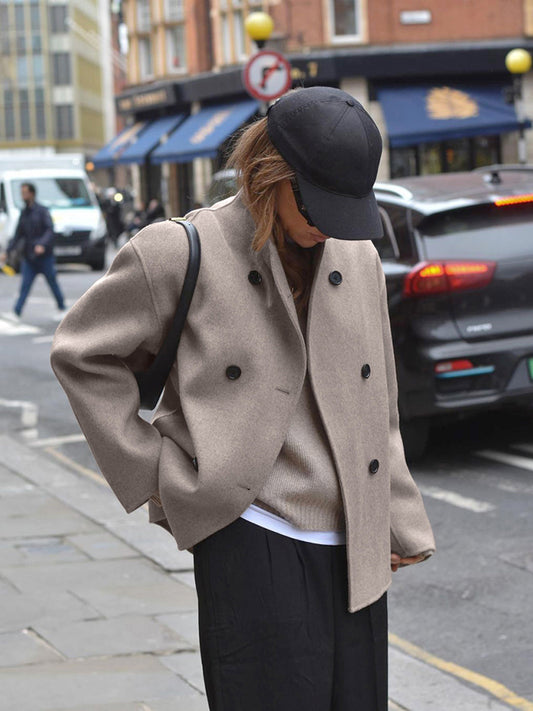 Dulcira | Button-Down-Jacket Women Short Beige Jacket with Modern Cut