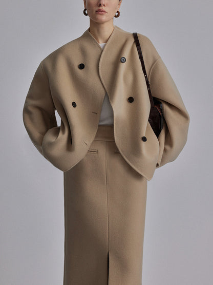 Dulcira | Button-Down-Jacket Women Short Beige Jacket with Modern Cut