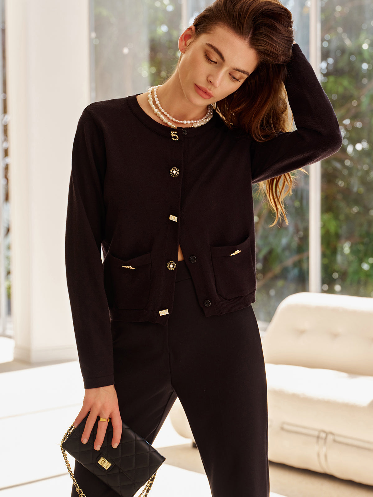 Dulcira | Cardigan with Decorative Buttons and Pockets Round Neck Elegant and Classic