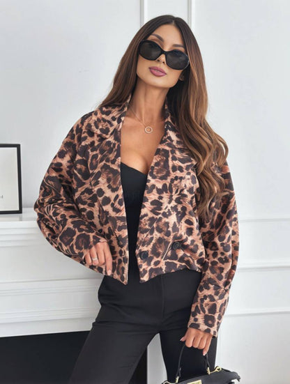 Dulcira | Short Leopard Motorcycle Jacket with Buttons, Long Sleeve, Women, Elegant, Casual, Fashion Perfecto