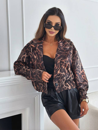 Dulcira | Short Leopard Motorcycle Jacket with Buttons, Long Sleeve, Women, Elegant, Casual, Fashion Perfecto