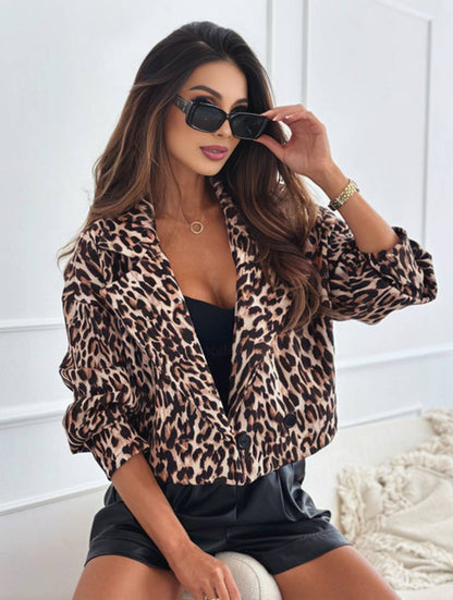 Dulcira | Short Leopard Motorcycle Jacket with Buttons, Long Sleeve, Women, Elegant, Casual, Fashion Perfecto
