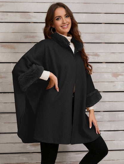 Dulcira | Mid-Length Poncho Coat Women Irregular Buttons Batwing Sleeves Women Elegant Casual Oversized Jacket