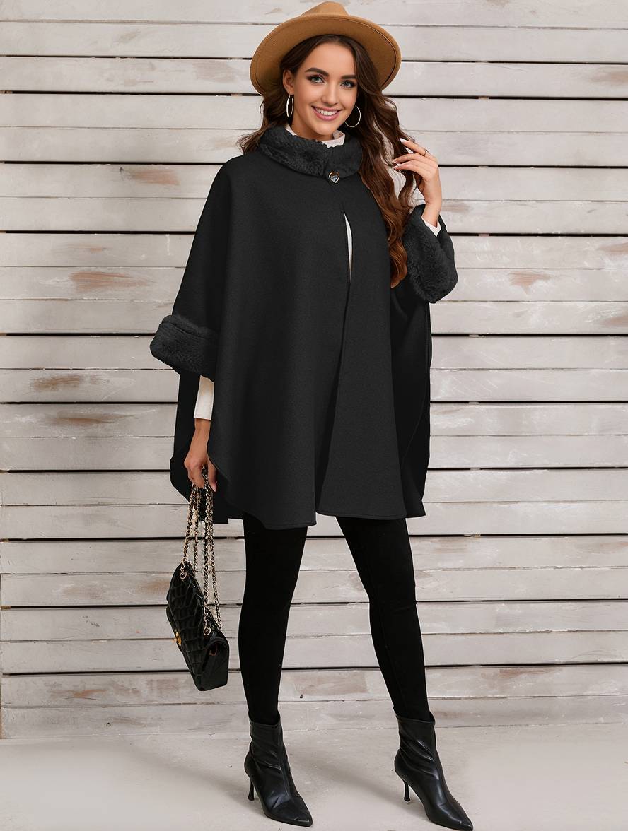 Dulcira | Mid-Length Poncho Coat Women Irregular Buttons Batwing Sleeves Women Elegant Casual Oversized Jacket