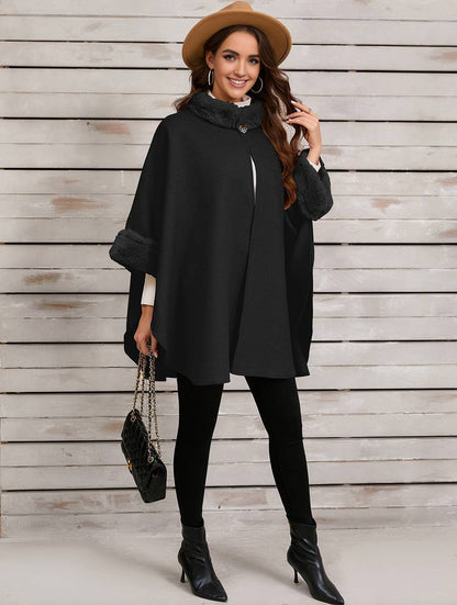 Dulcira | Mid-Length Poncho Coat Women Irregular Buttons Batwing Sleeves Women Elegant Casual Oversized Jacket