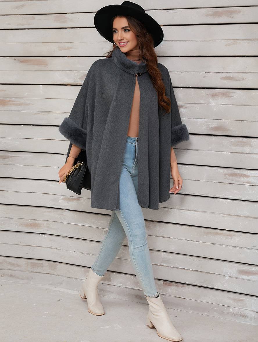 Dulcira | Mid-Length Poncho Coat Women Irregular Buttons Batwing Sleeves Women Elegant Casual Oversized Jacket