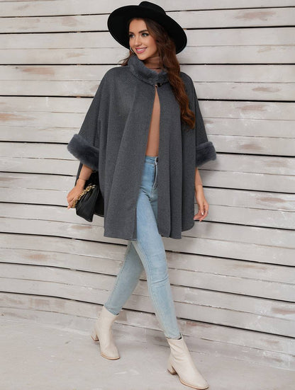Dulcira | Mid-Length Poncho Coat Women Irregular Buttons Batwing Sleeves Women Elegant Casual Oversized Jacket