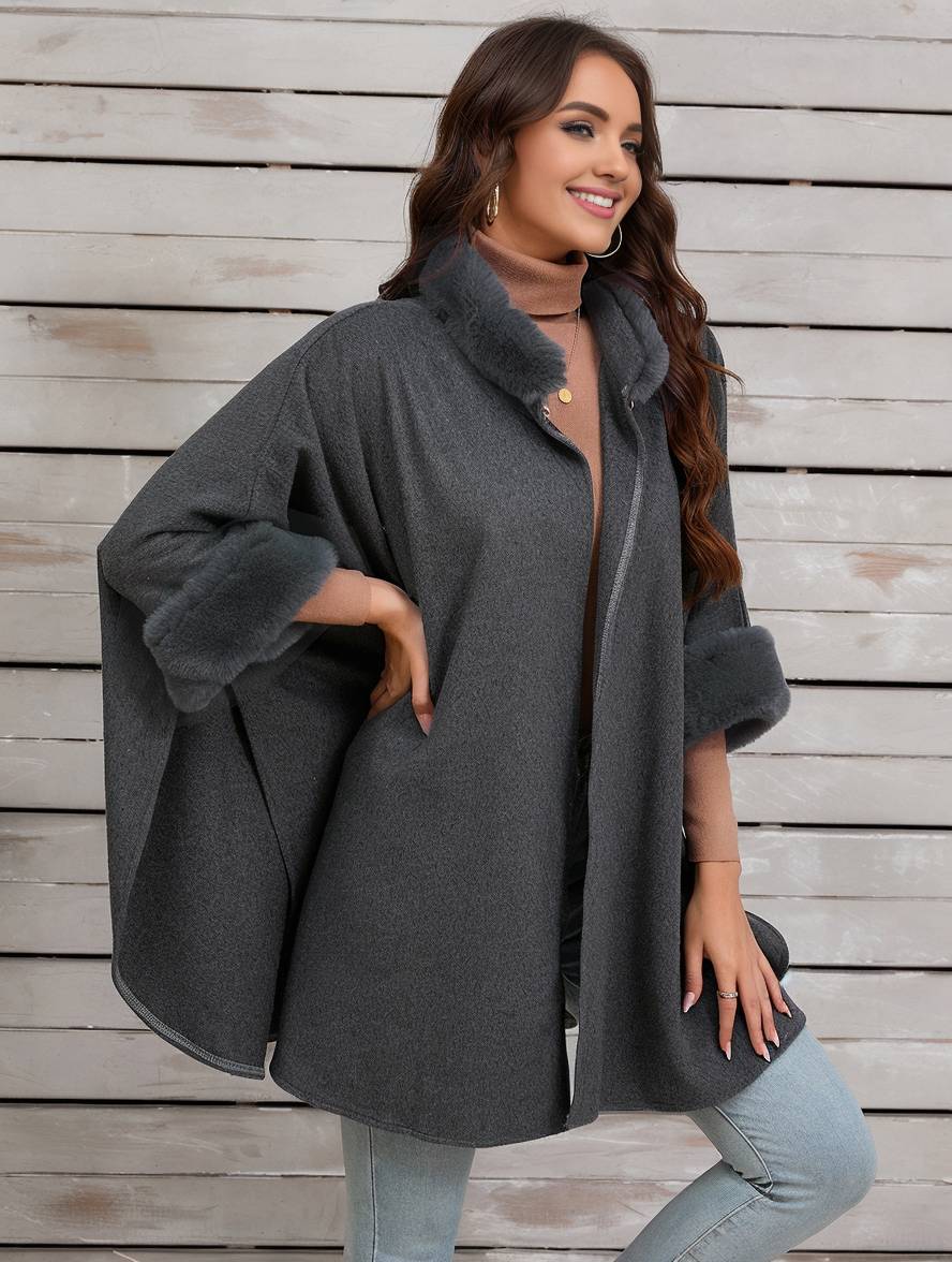 Dulcira | Mid-Length Poncho Coat Women Irregular Buttons Batwing Sleeves Women Elegant Casual Oversized Jacket