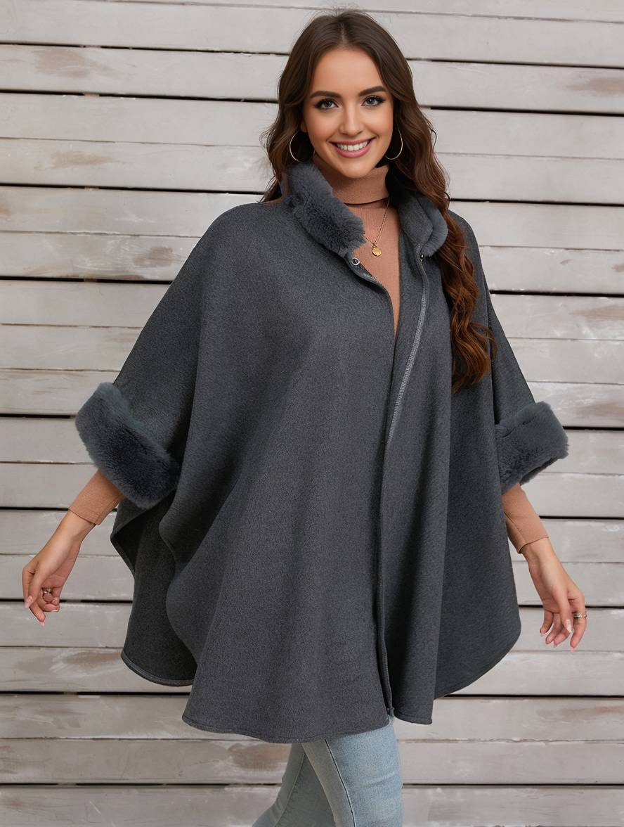 Dulcira | Mid-Length Poncho Coat Women Irregular Buttons Batwing Sleeves Women Elegant Casual Oversized Jacket