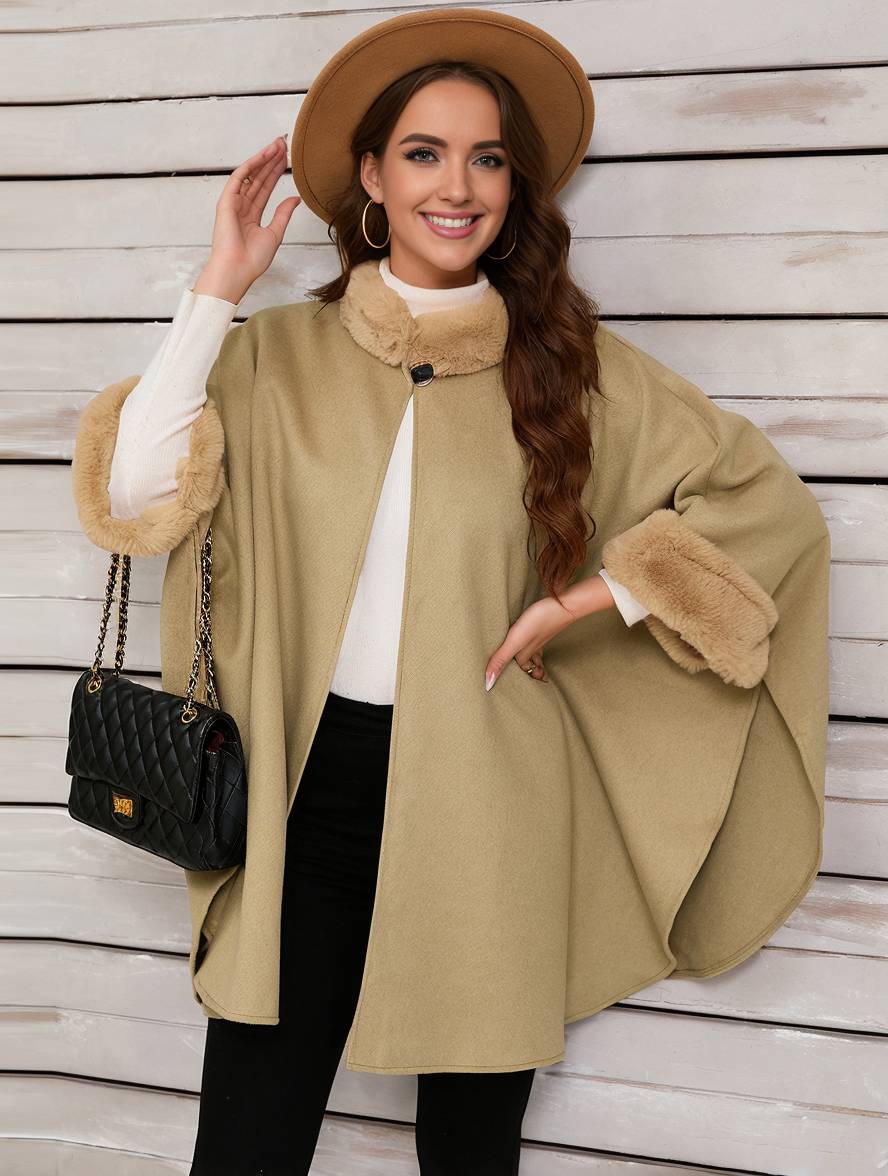 Dulcira | Mid-Length Poncho Coat Women Irregular Buttons Batwing Sleeves Women Elegant Casual Oversized Jacket