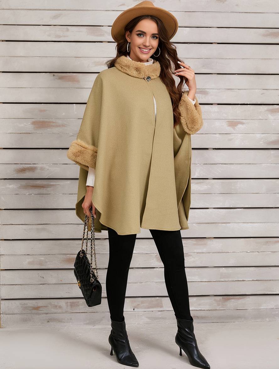 Dulcira | Mid-Length Poncho Coat Women Irregular Buttons Batwing Sleeves Women Elegant Casual Oversized Jacket