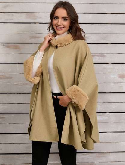 Dulcira | Mid-Length Poncho Coat Women Irregular Buttons Batwing Sleeves Women Elegant Casual Oversized Jacket