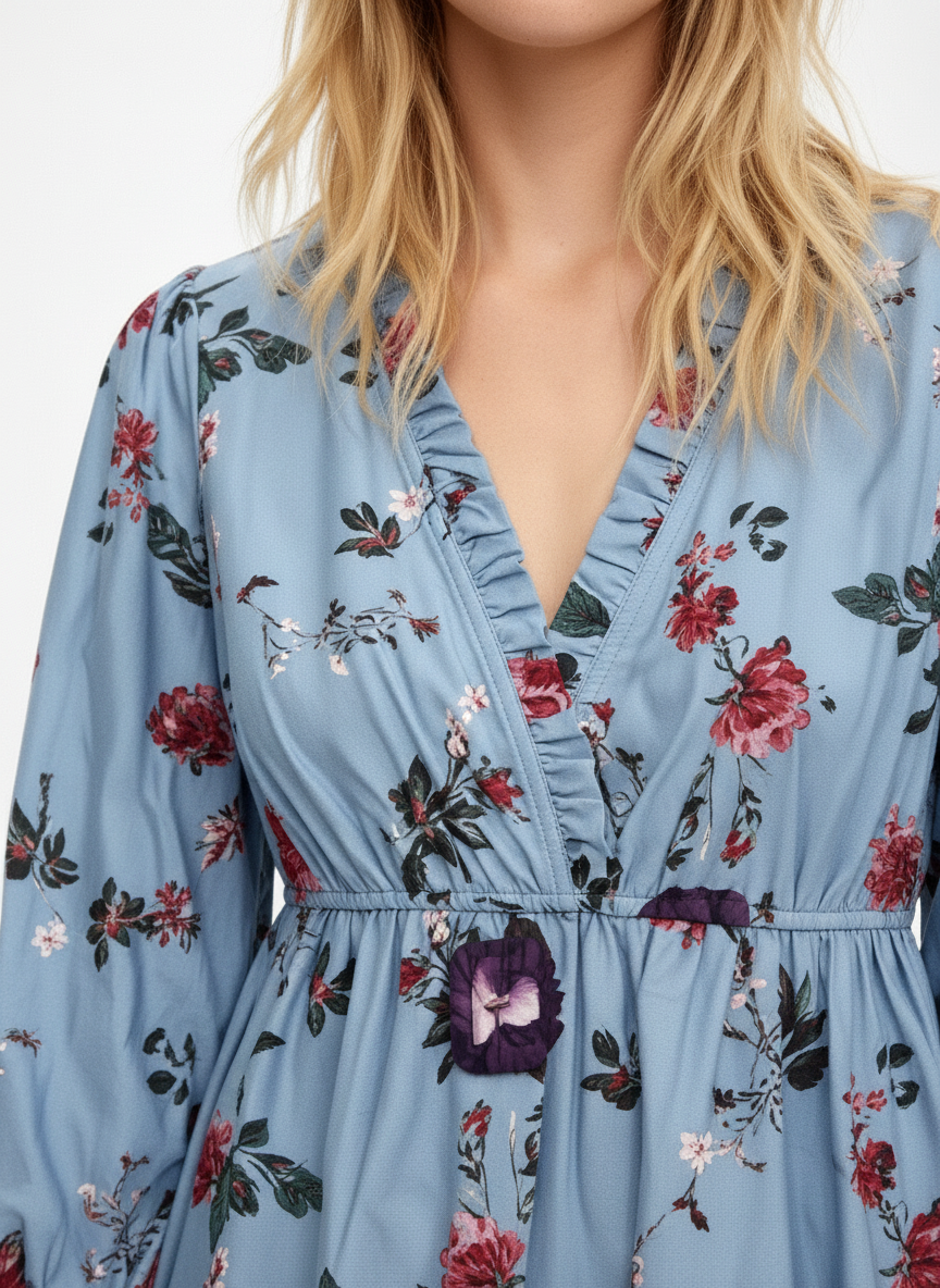 Dulcira | Patterned Printed Long-Sleeved Pleated Dress