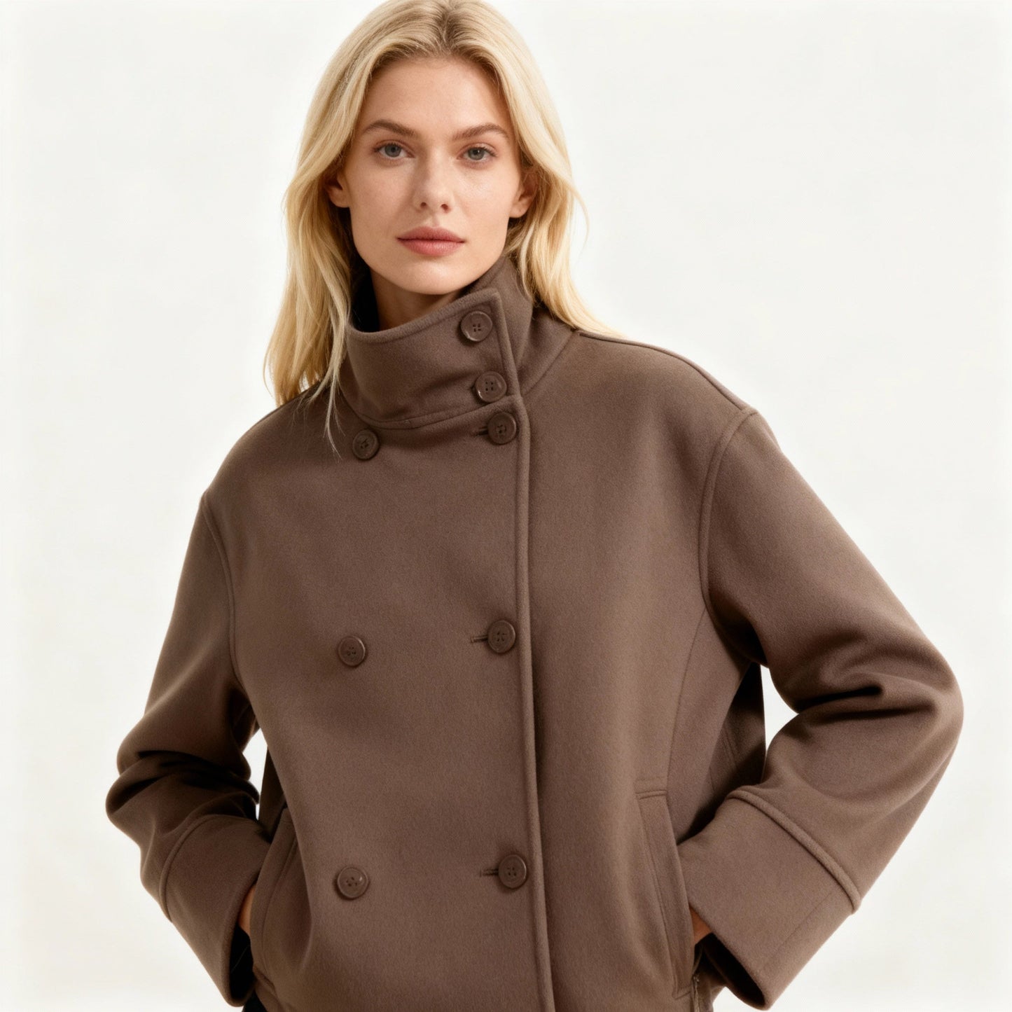 Dulcira | Women's Fashion Cropped Jacket with High Collar and Double Button Placket