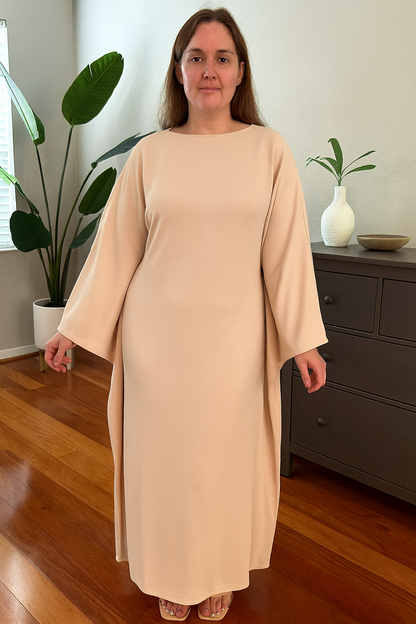 Dulcira | Elegant Maxi Dress with Round Neckline & Wide Sleeves – Women's Evening Dress with High Waist Long Dress for Festive Occasions