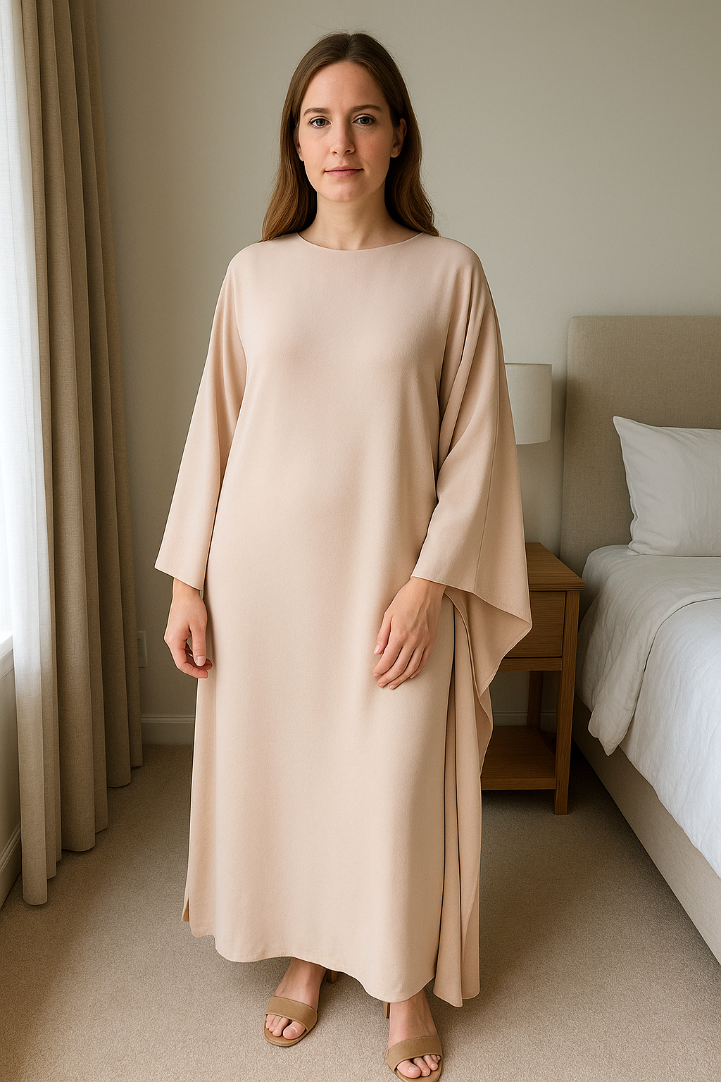 Dulcira | Elegant Maxi Dress with Round Neckline & Wide Sleeves – Women's Evening Dress with High Waist Long Dress for Festive Occasions