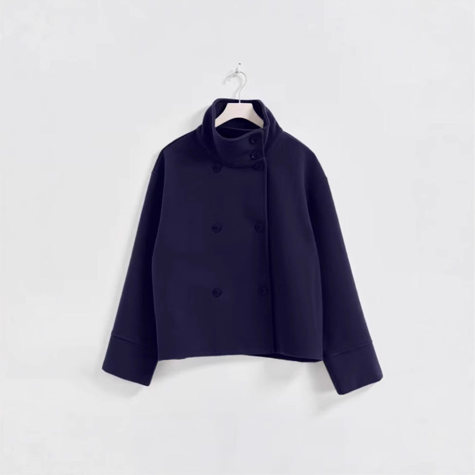 Dulcira | Women's Fashion Cropped Jacket with High Collar and Double Button Placket