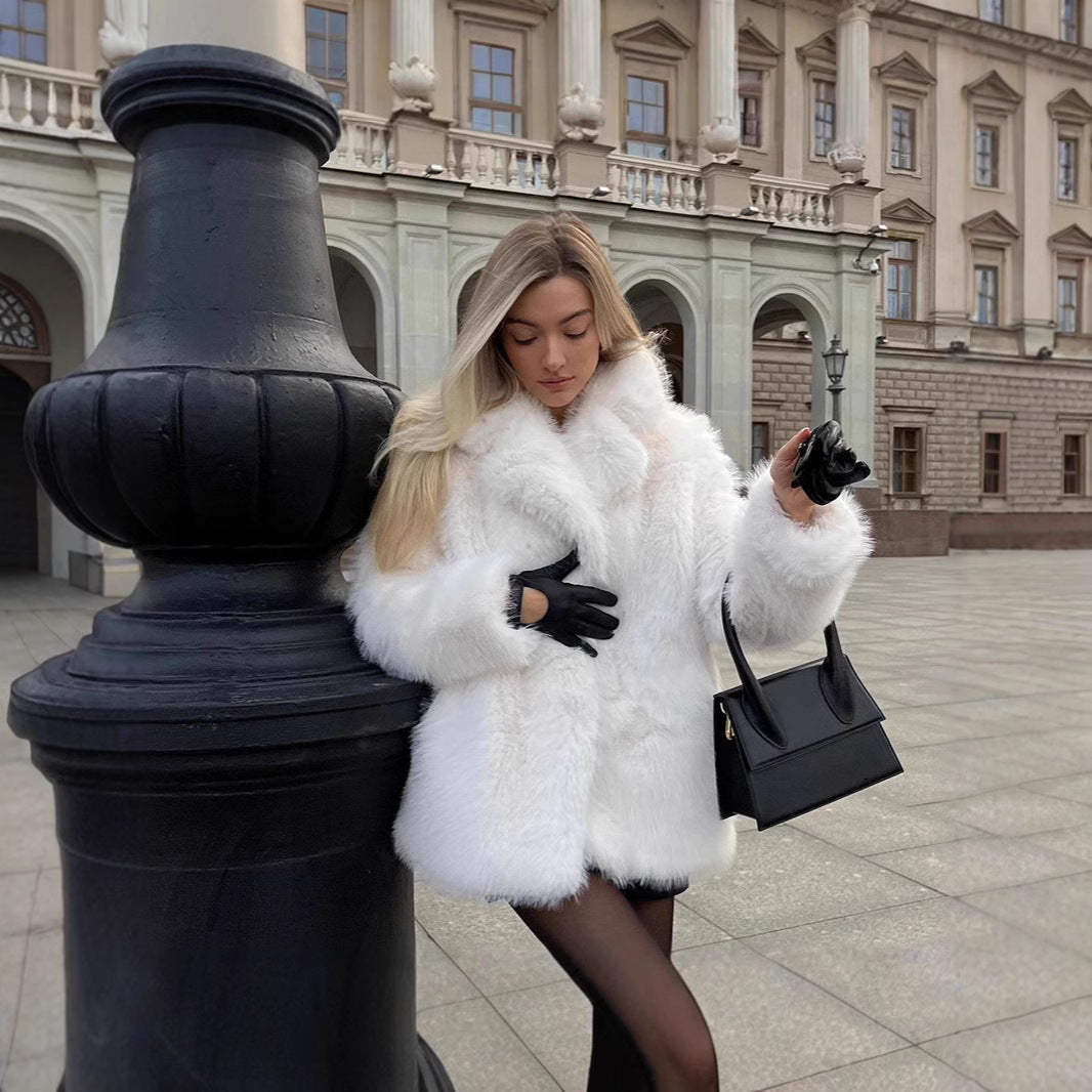 Women Fluffy Faux Fur Jacket with Open Cut