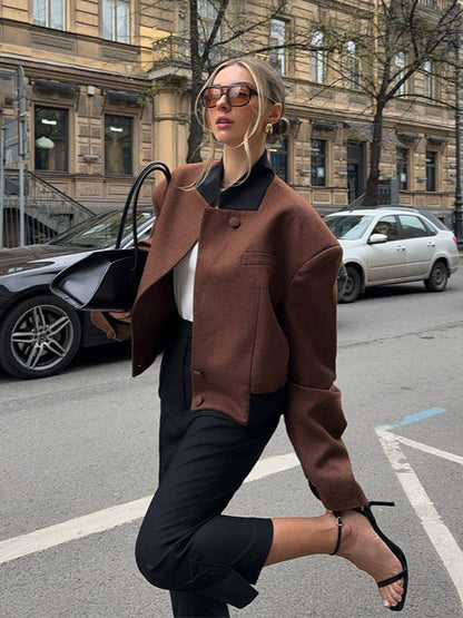 Dulcira | Women's Fashion Short Jacket with Textured Cut and High Collar