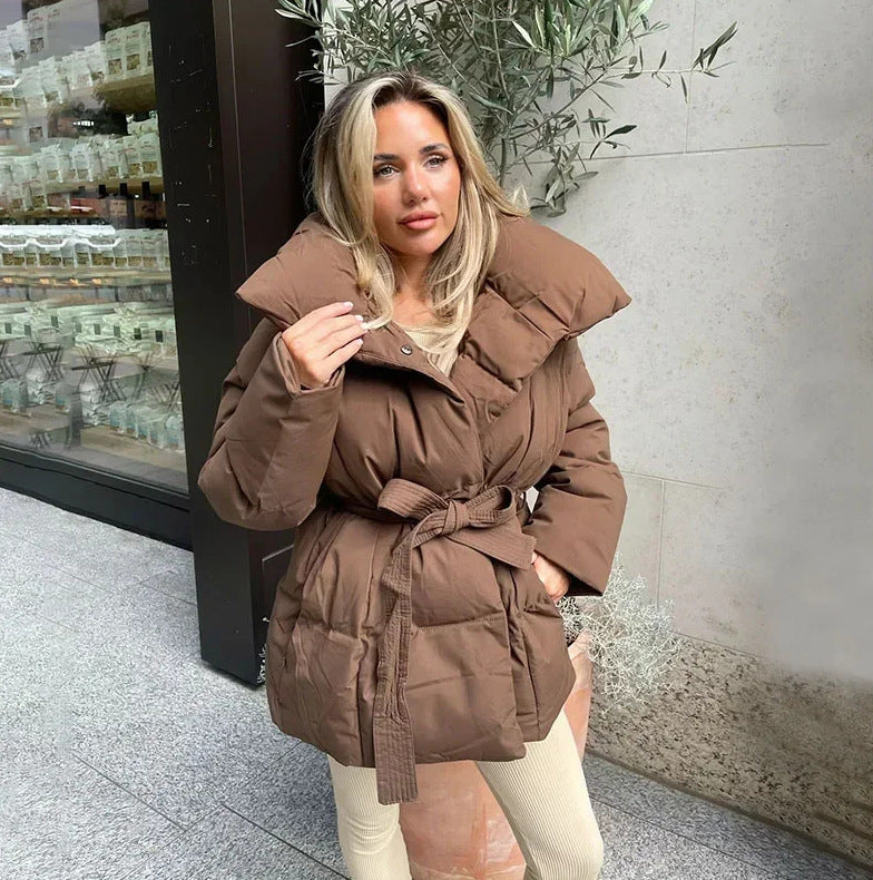 Dulcira | Padded Women's Puffer Jacket with Belt and High Collar