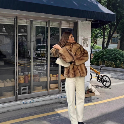 Dulcira | Women's Opulent Faux Fur Jacket with Belt