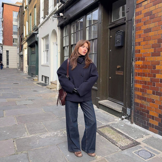 Dulcira | Women Oversized Wool Jacket with Unusual Cut and Practical Pockets