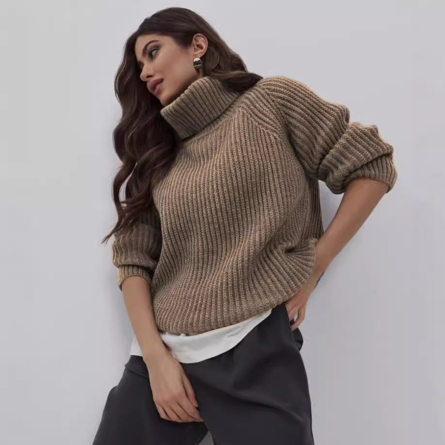 Dulcira | Women's Knitted Sweater with High Collar and Honeycomb Texture
