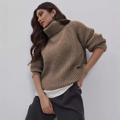 Dulcira | Women's Knitted Sweater with High Collar and Honeycomb Texture